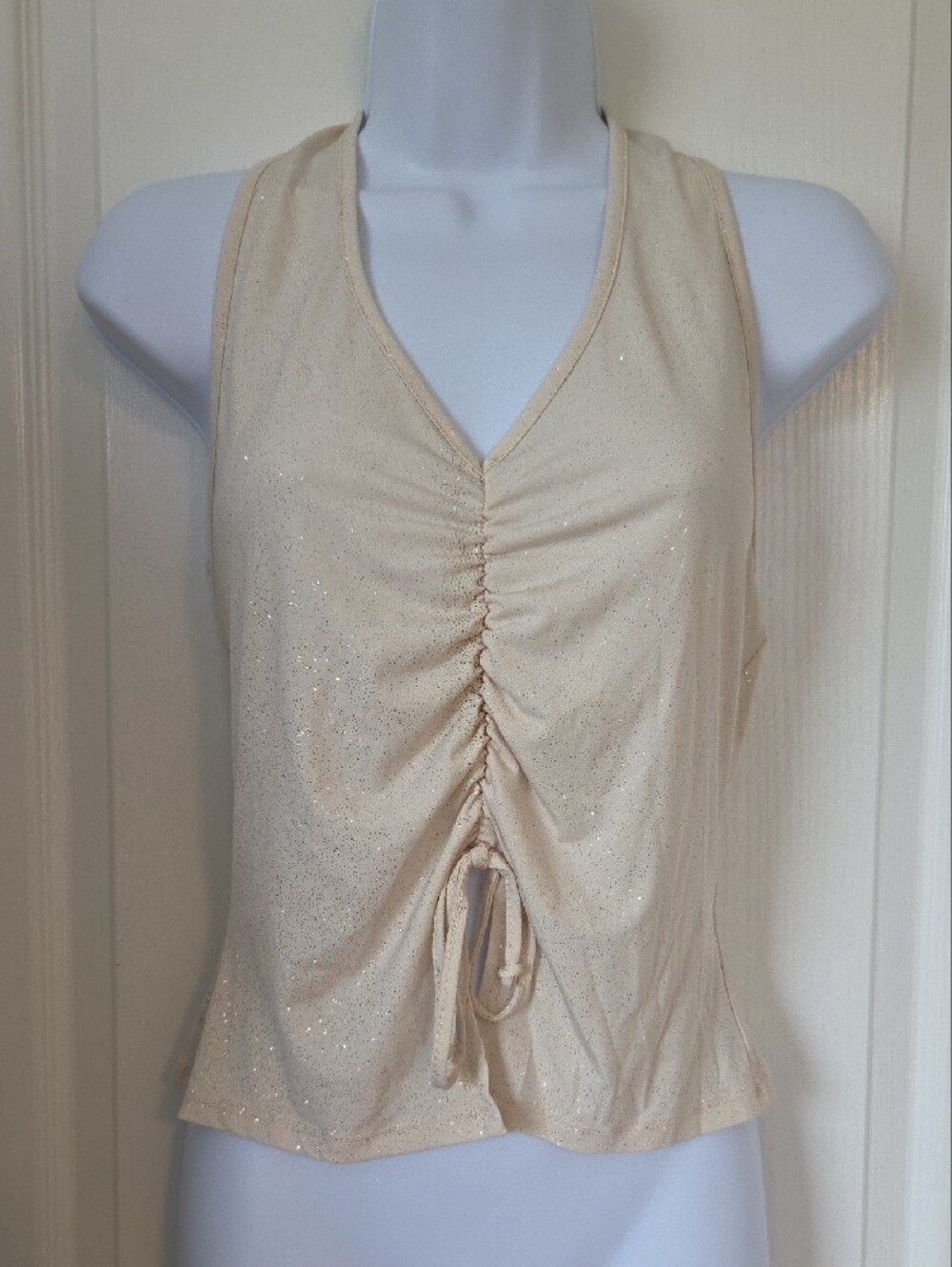 Sparkle Ruched Halter Tank Top - Cream